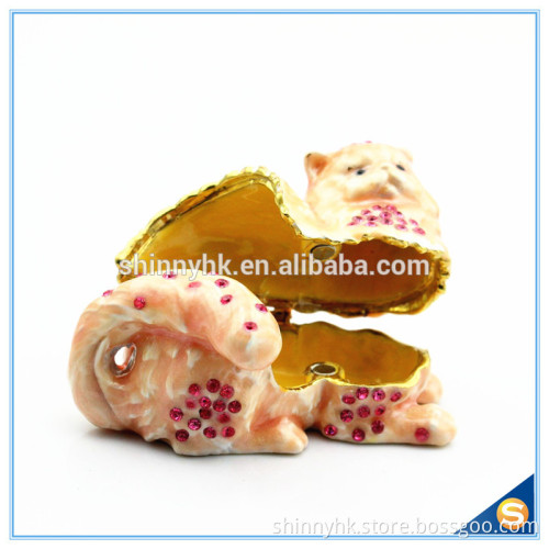 Yellow And Pink Cat Shape Crystal Trinket Box SCJ602